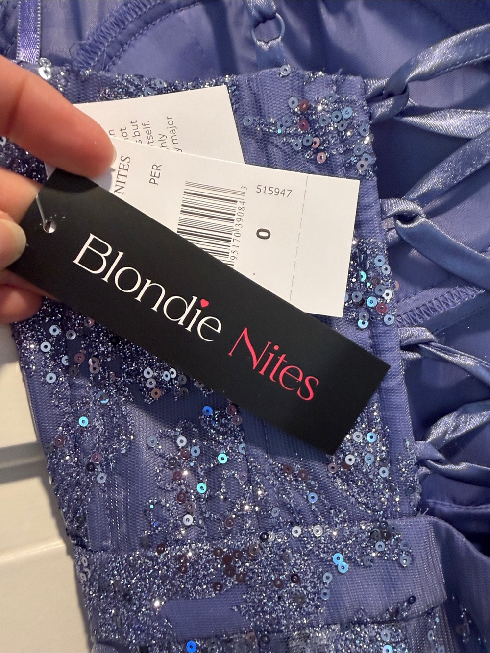 NWT Blondie Nites Sparkling Lavender Spaghetti Strap Prom Dress - Picture 4 of 10